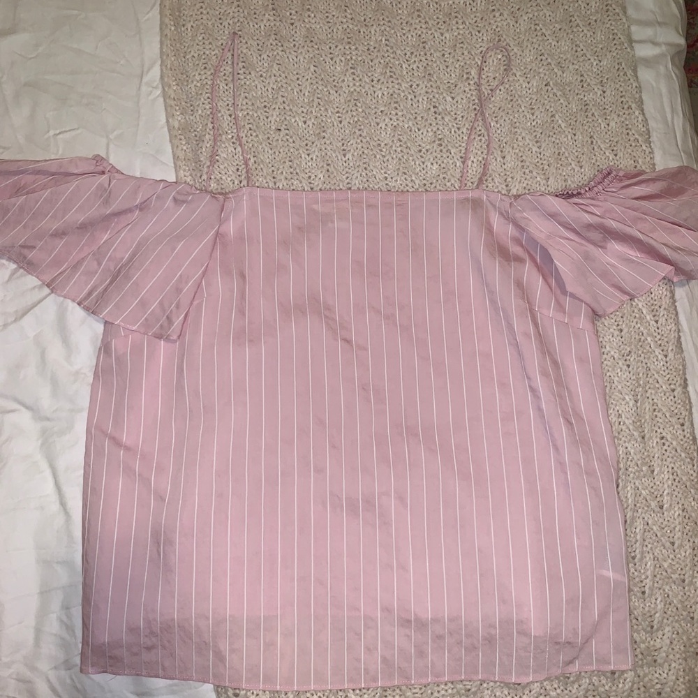 Pink striped off the shoulder top size 14